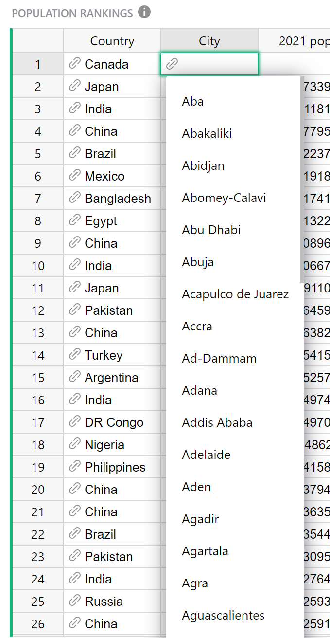 Unfiltered reference dropdown list